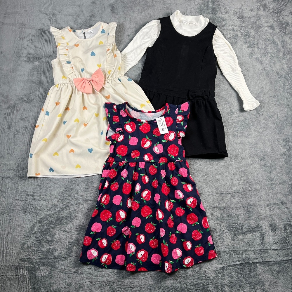 Childrens Place Shein Girls Dress Lot 3 5T Apple Heart Flutter Sleeve Ribbed